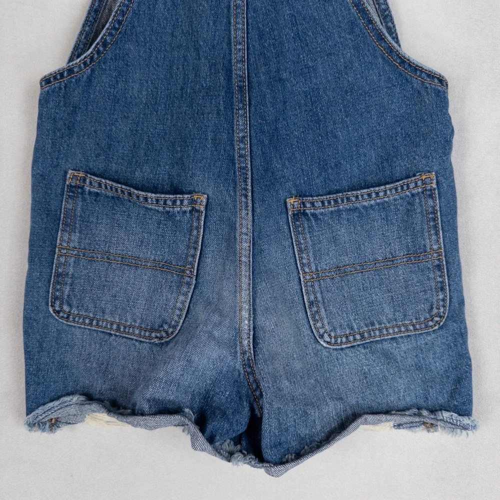 Old Navy Girls Denim Shortalls Size 8 Blue Distressed Frayed Hem Bib Overalls